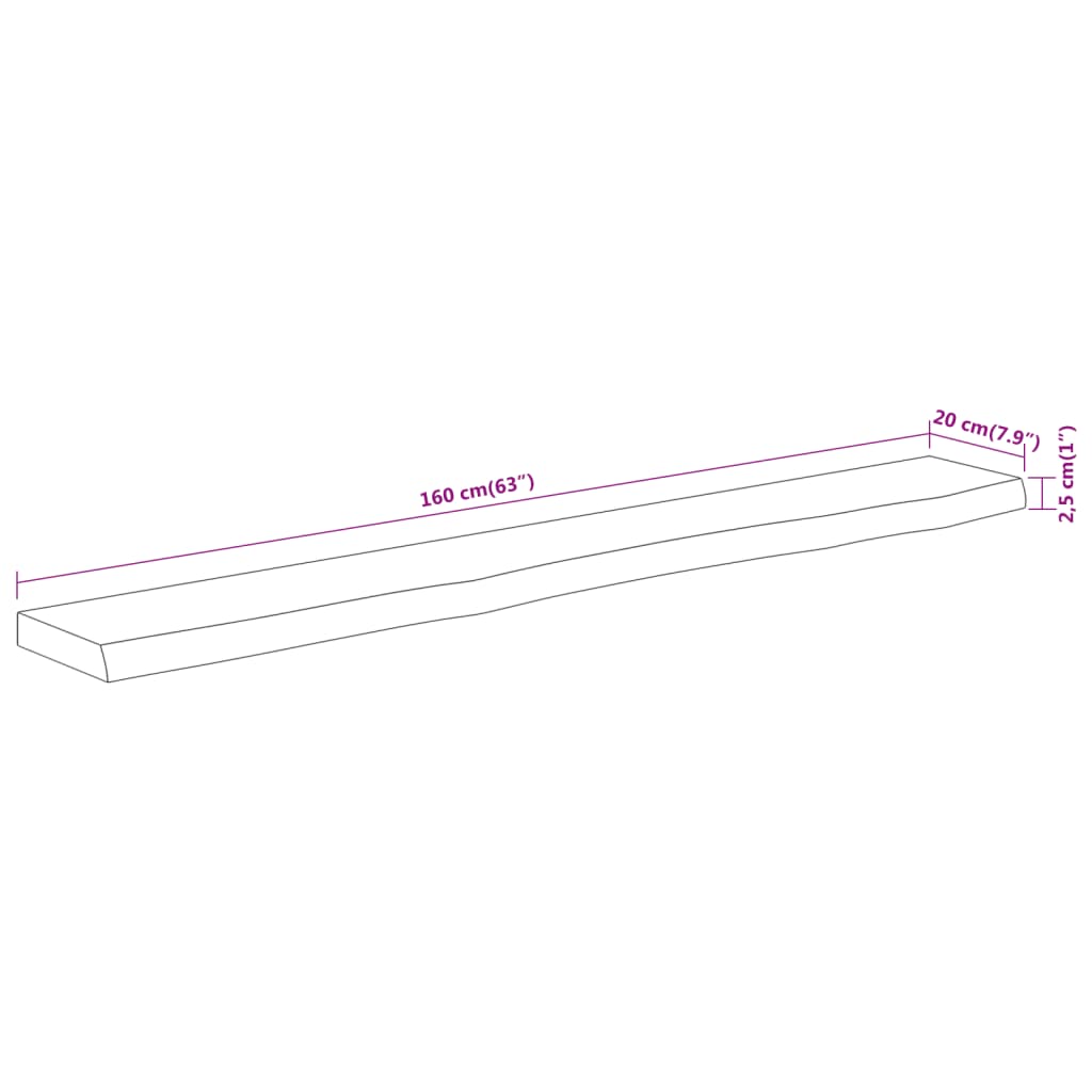 Wall Shelf 160 x 20 x 2.5 cm Rectangular Solid Acacia Wood with Natural Edge