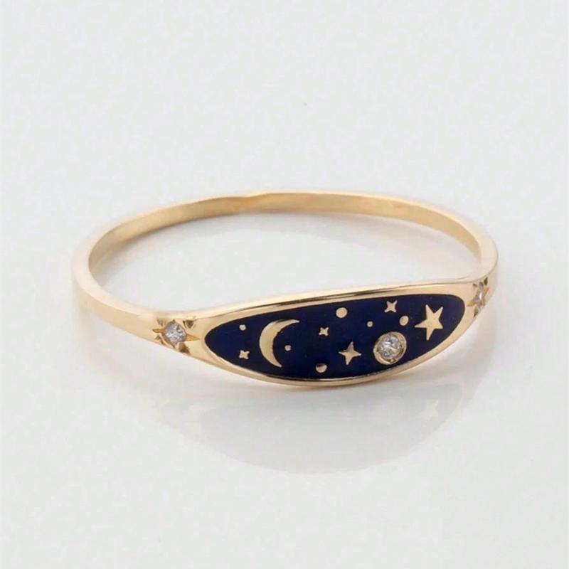 

Креативные эмалевые кольца «Звездная ночь» для женщин, романтическое кольцо «Звезда и Луна», ювелирные изделия, аксессуары, подарок на день рождения 10 золотой