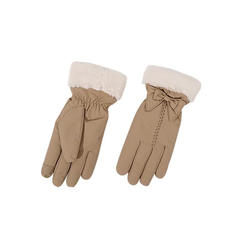Winter new velvet thickened bow warm gloves women s cold gloves men s ski riding gloves women