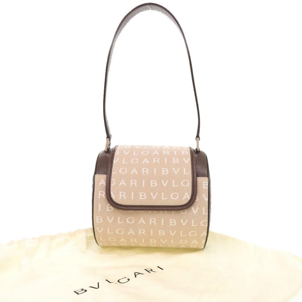 Used AUTHENTIC BVLGARI Drum Type B.zero1 Logomania Bag Beige/Brown Canvas/Leather