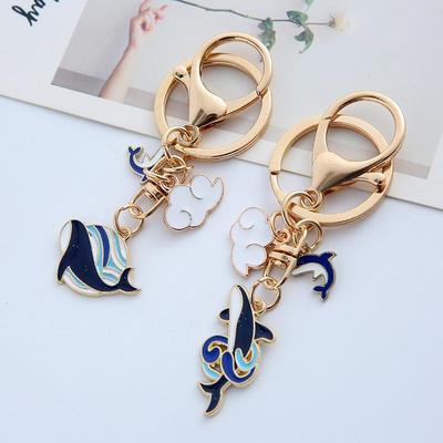 Creative Whale & Dolphin Alloy Keychain - Cute Cartoon Animal Pendant for Couples