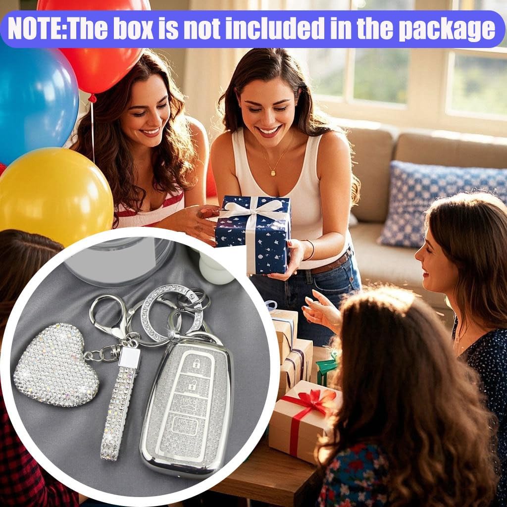 Key Fob Cover with Diamond Keychain Car Key Holder Compatible with Toyota 2018-2024 Highlander RAV4 Camry Avalon C-HR Corolla GT86 Smart Key