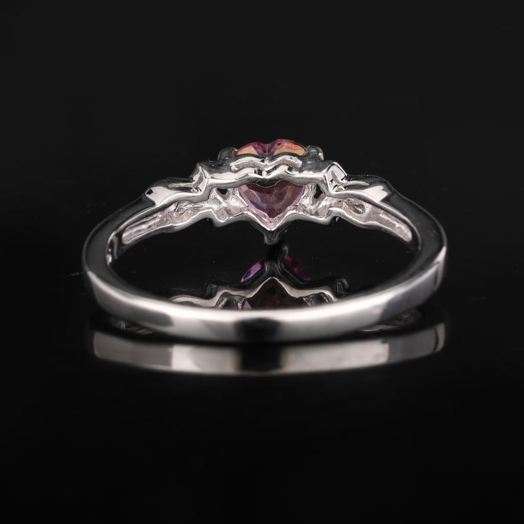 925 Silver Pink Topaz Heart Ring Diamond Accent Women Jewelry Gift Size