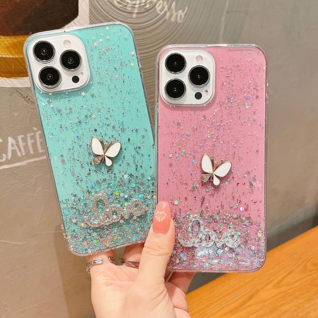 Applicable To Apple 13 15Promax Butterfly Glitter Mobile Phone Case iPhone12 XSAMX Epoxy Protective Case 14