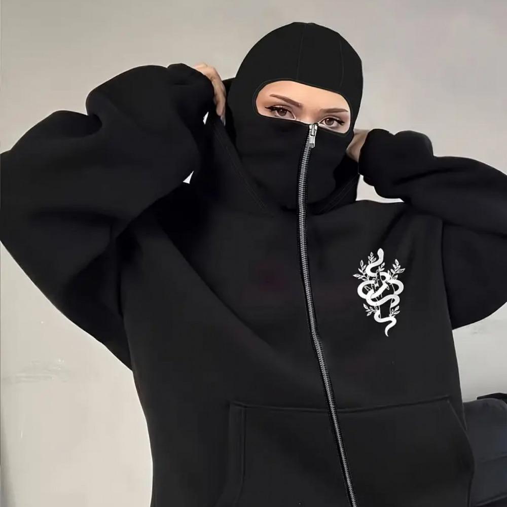 Men's Black Double Zipper Sweatshirt, Berlin Graphic Loose Street Hip-hop Hoodie Full Zipper Urban Fashion Hoodie Pullover Jacket