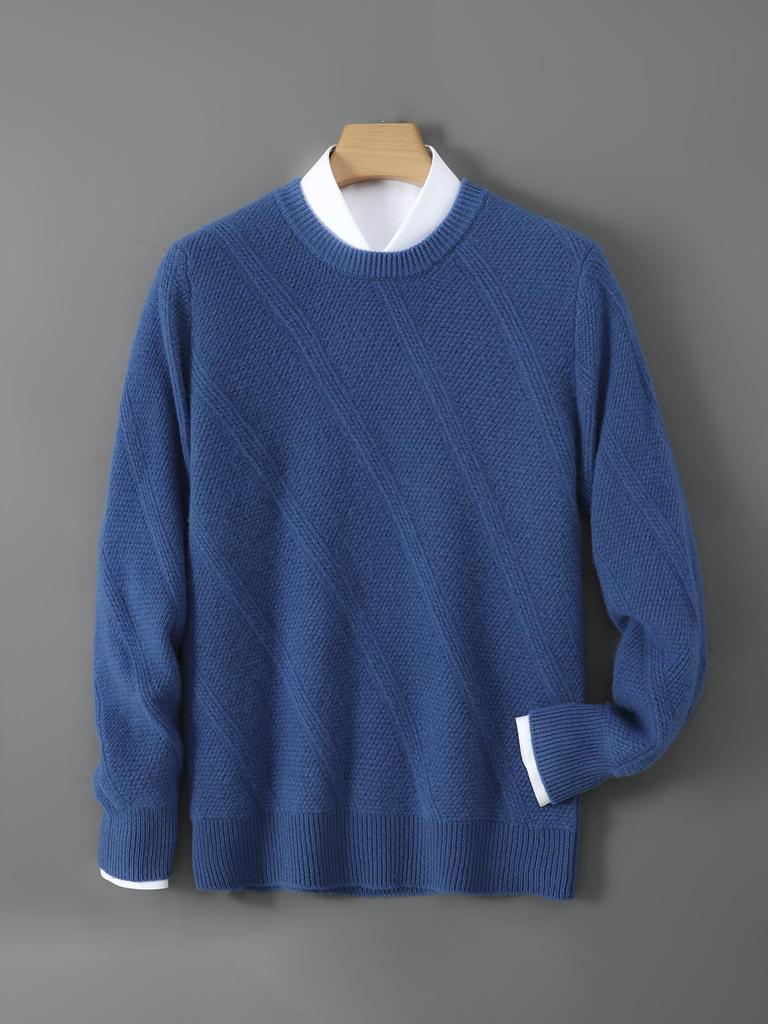 Men's High-Grade 100% Wool Round Neck Sweater - New Thick Knitwear for Autumn & Winter, Versatile Business Casual Style