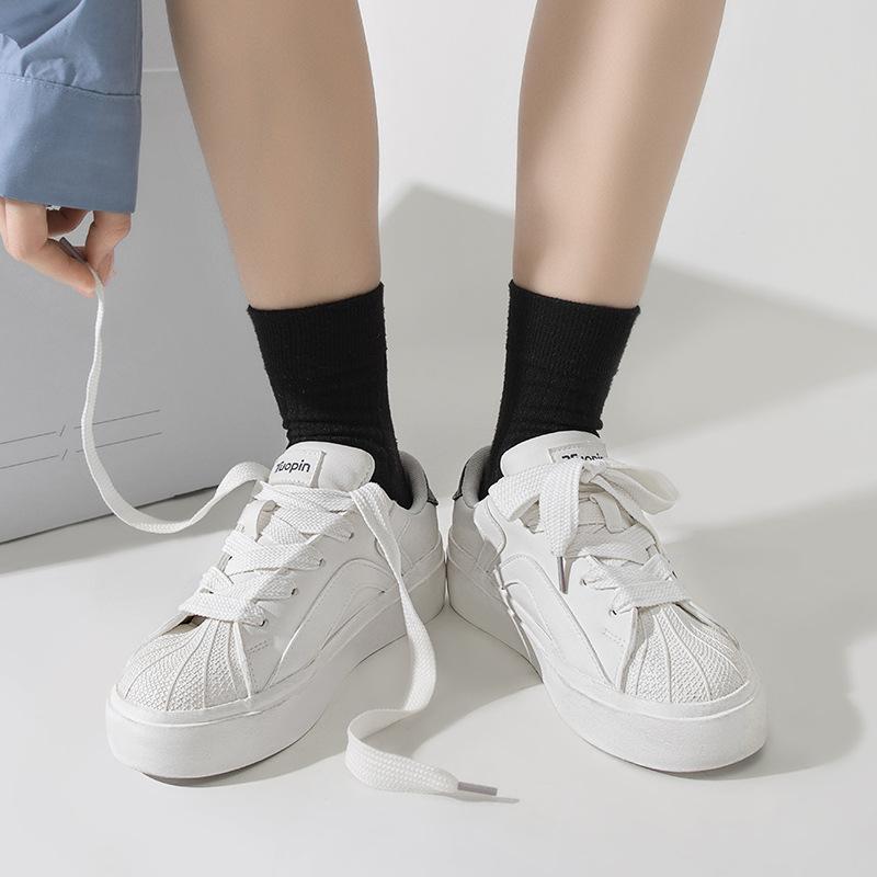 Original Shell Head White Shoes Women's New Pie Shoes Flat Baseplate Shoes Versatile Niche Bread Shoes Women