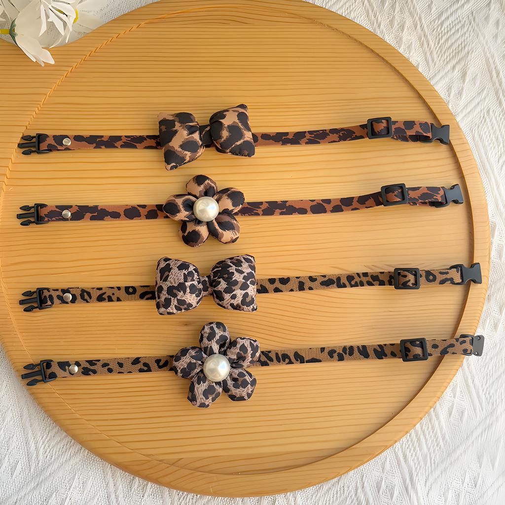 Cat Collar Pink with Bow Tie Safety Breakaway Kitten Pet 7-11in Dot Pearl Flower Leopard Pattern