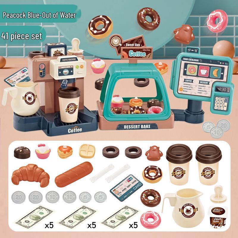 Children's Toy Coffee Machine with Sound, Light, Water Dispensing & Candy Dessert Cash Register