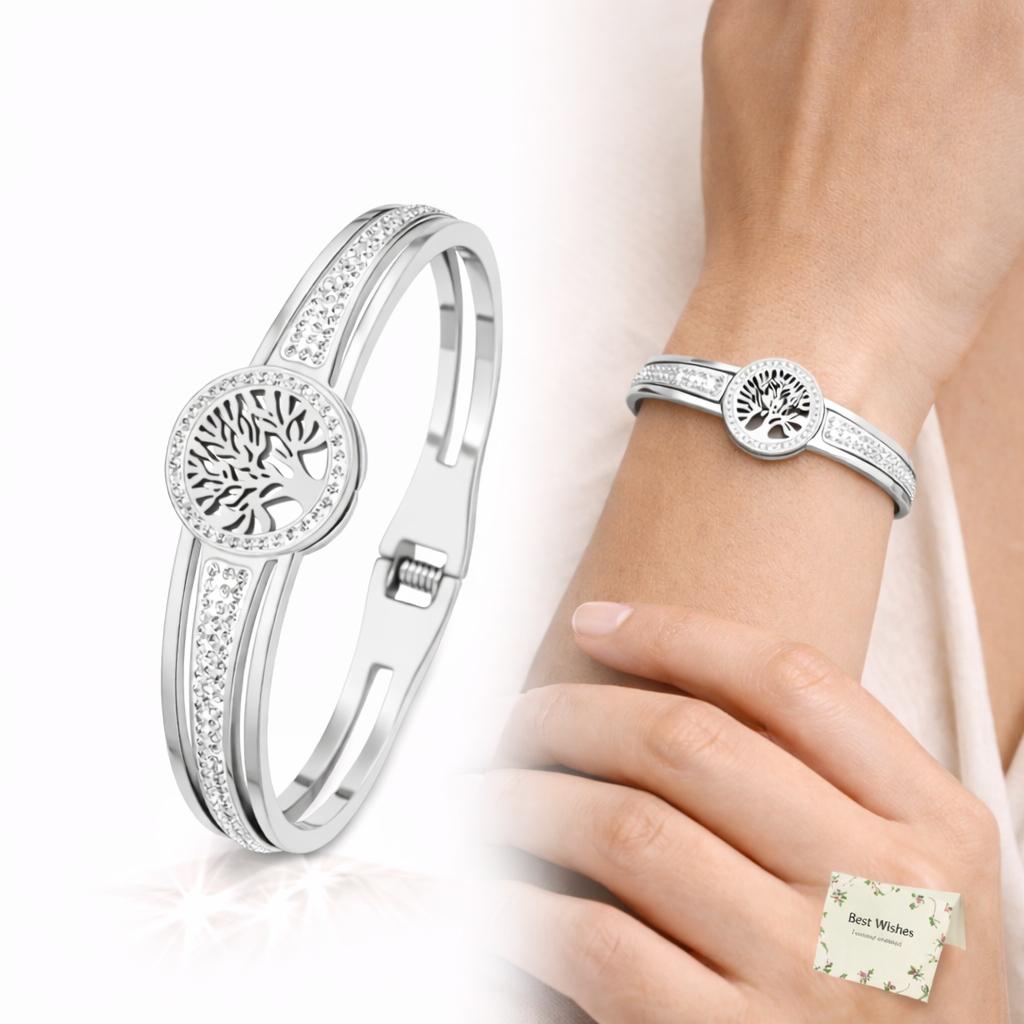 SILVER Bracelet with Cubic Zirconia Tree of Life Women' Elegant DIAMOND