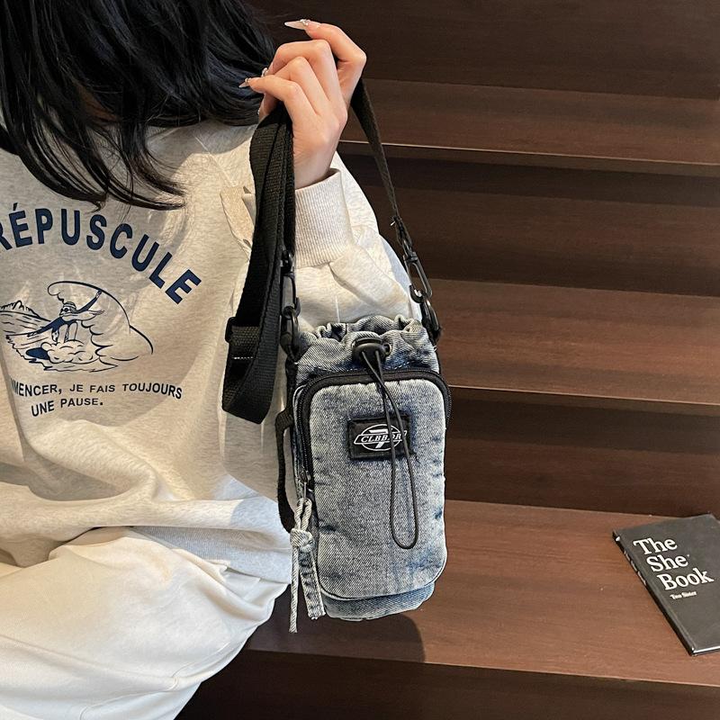 Multifunctional Personality Niche Design Creative Denim Mobile Phone Bag Shoulder Messenger Bag Foreign Style Versatile Water Cup Bag Women