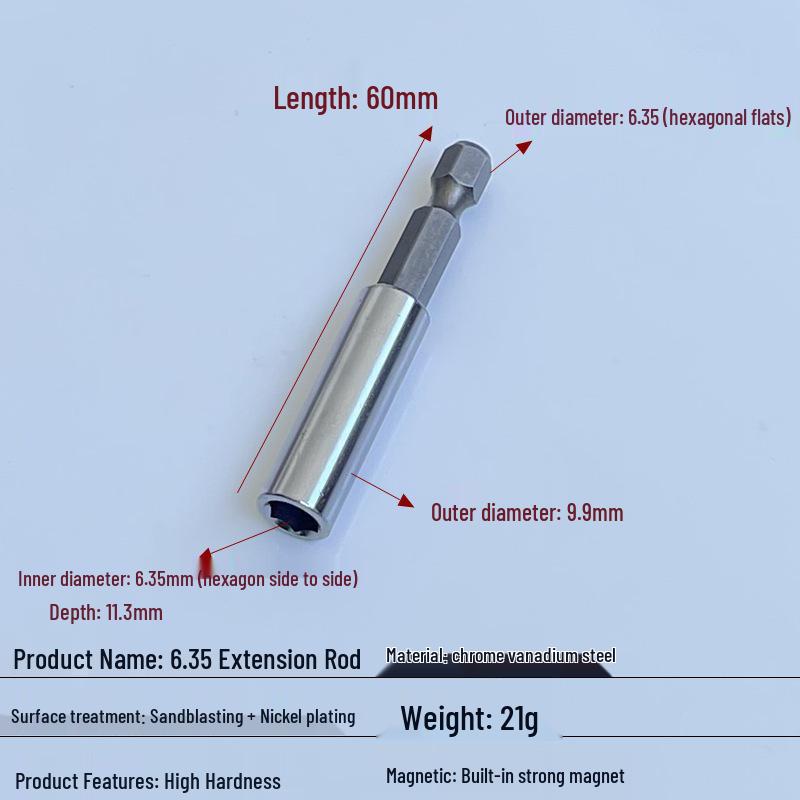 Konwerter bitów Magnetyczny pręt: Adapter 6 na 4, Przedłużacz 4mm/6.35mm na 1/4