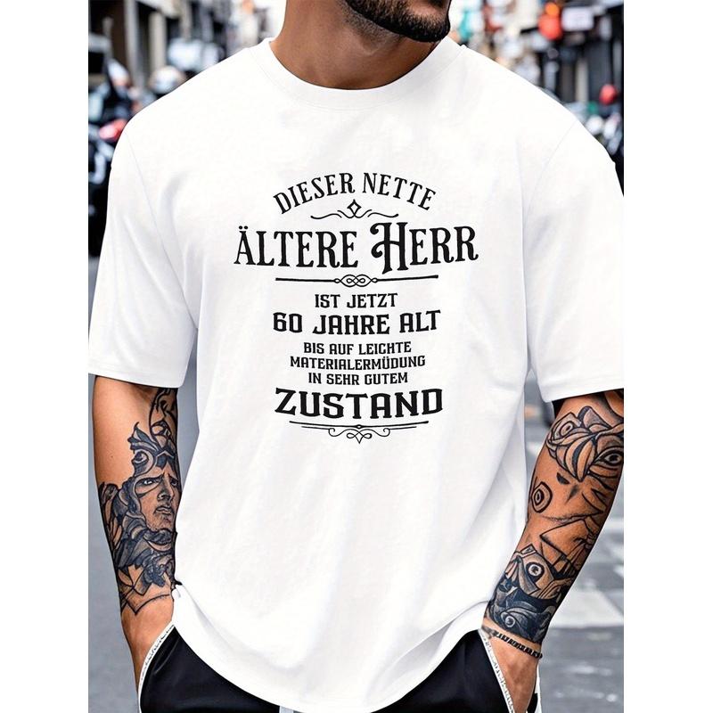 Unisex 60th Birthday German Themed T-Shirt - 60 Years Gift Suitable for Seasons, Round Neck Casual Shirt with Number 60 Print, Machine Washable for