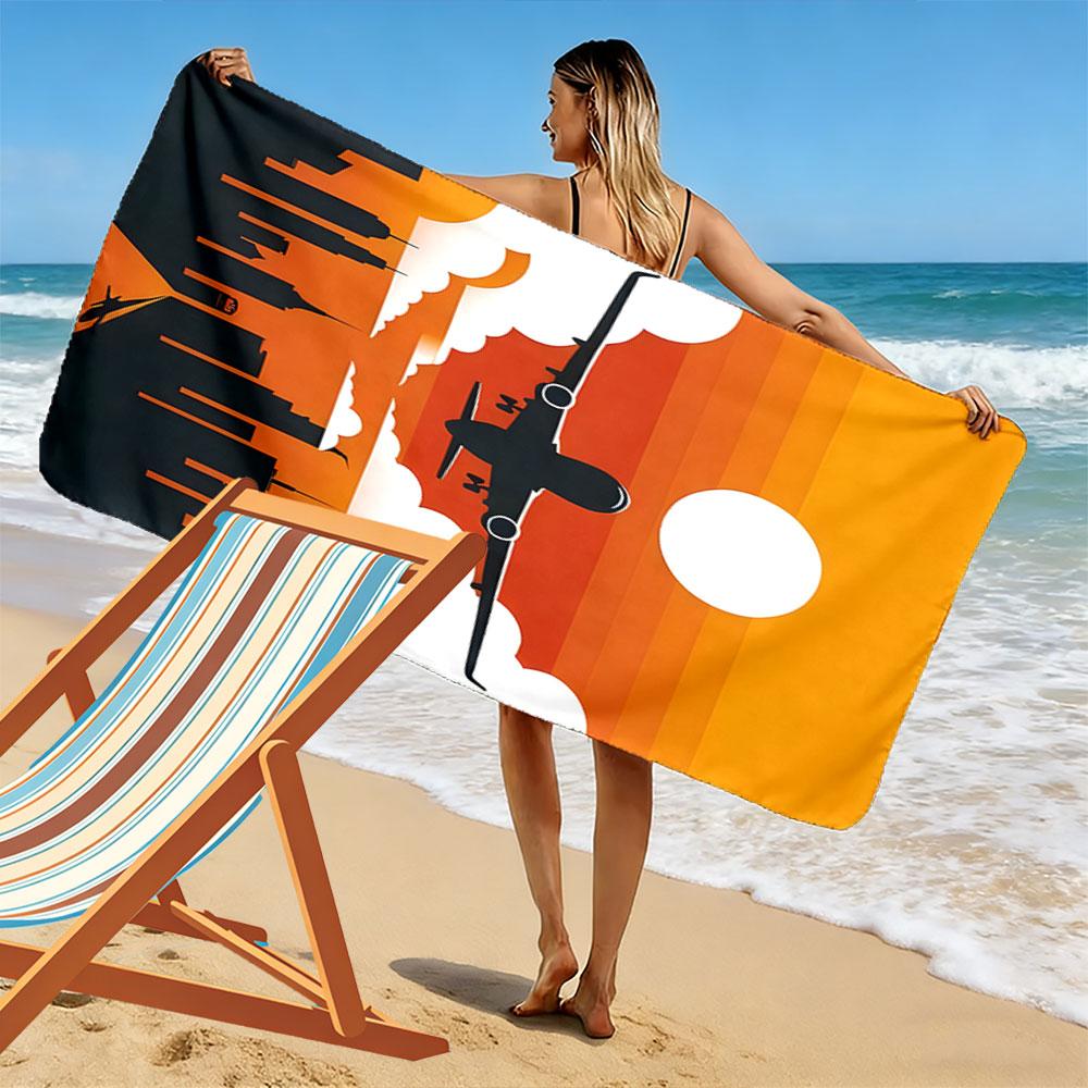 Skyward soaring city escape Print beach towel, quick drying, suitable for travel, outdoor sports, jogging, the beach and swimming, gift