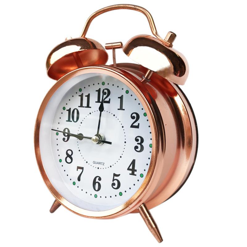 Glow-in-the-dark Silver Copper Gold Metal Ringing Alarm Clock Ashida Ultra Silent Clock with Night Light Clock Clock