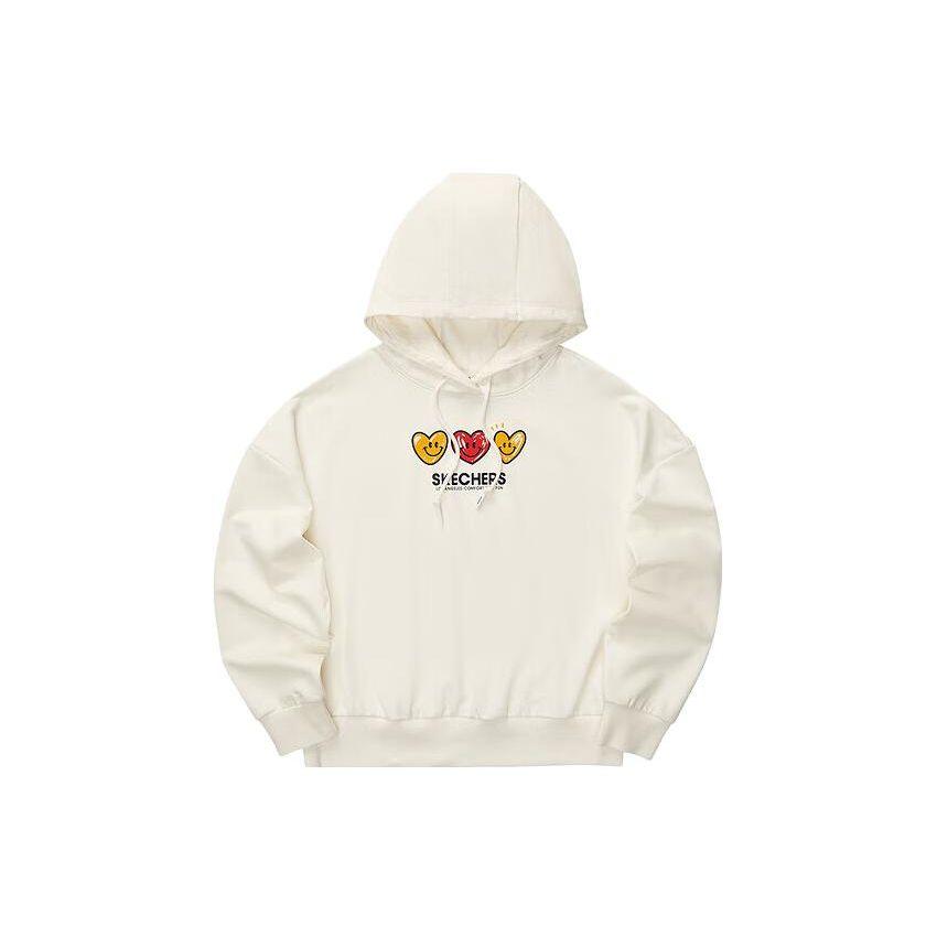 Skechers Colorful Casual Series Hooded Pullover Long Sleeve Sweatshirt Women tops Cotton-Candy-White L321W213-0074 M