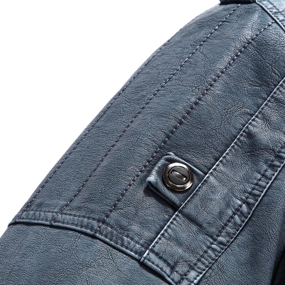 Chaqueta de cuero de PU Chaqueta de cuero de otoño e invierno para hombre Chaqueta de cuero vintage lavada acolchada