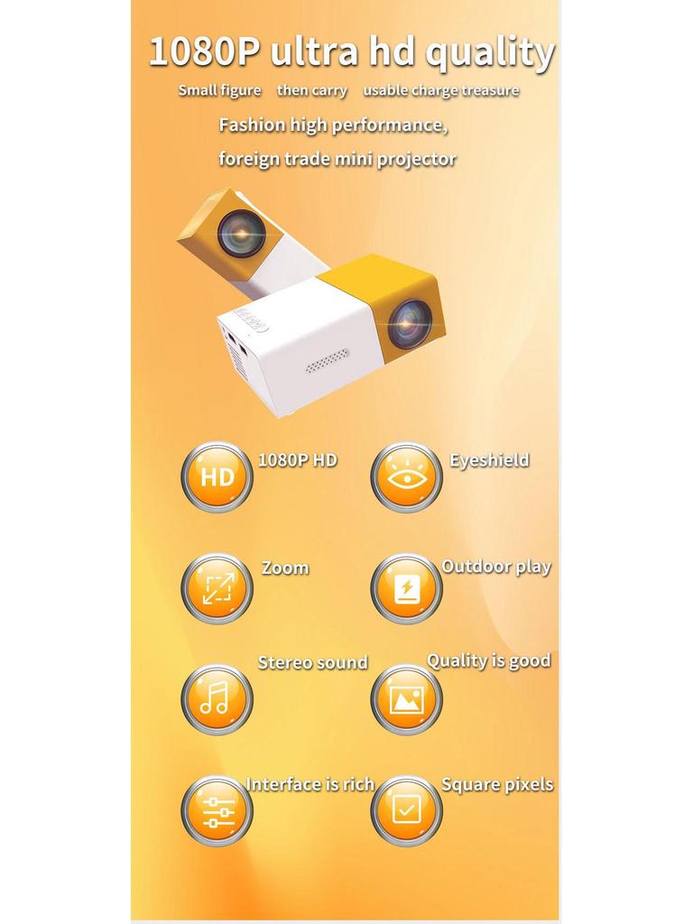 YG300 HD Mini Portable Projector - Compact Cinema for Indoor/Outdoor Use