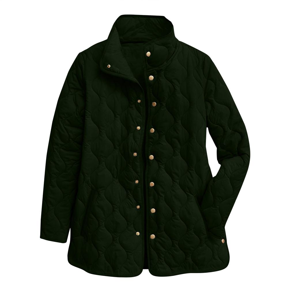 Women's Solid Color Stand-Up Collar Pleated Cotton Long Sleeve Button-Up Jacket