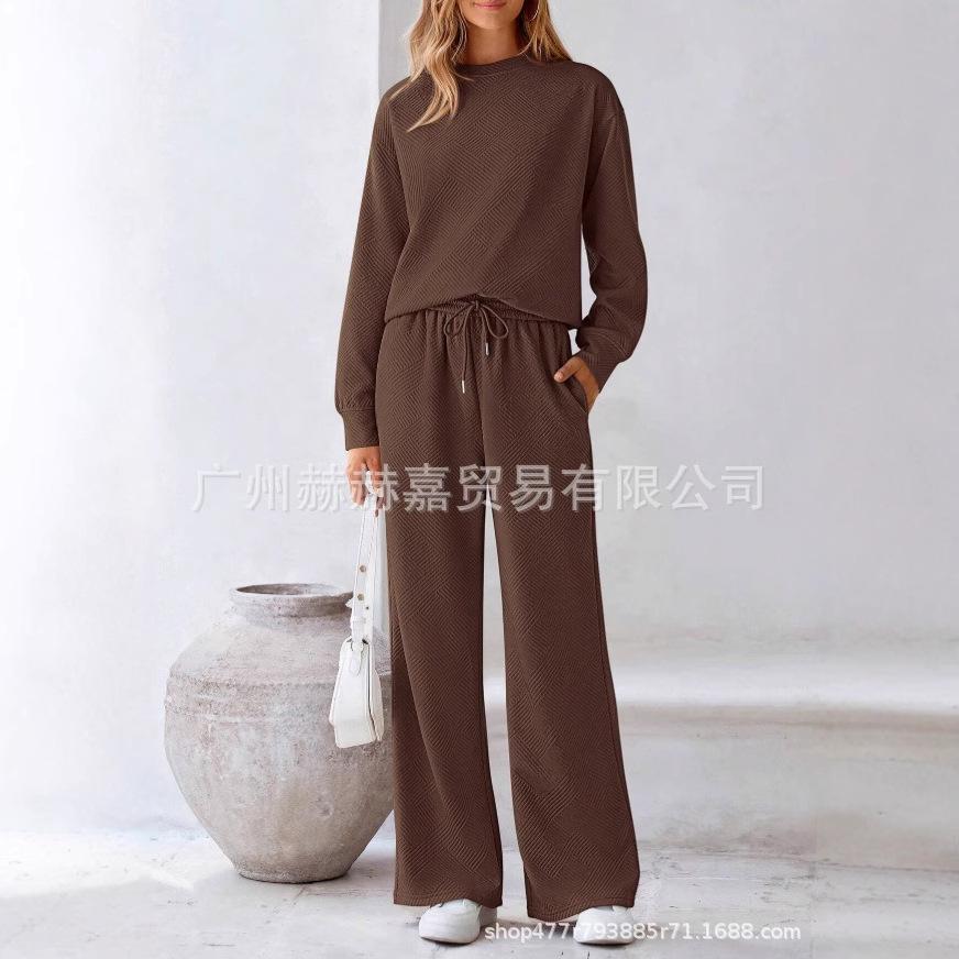 Spot 2025 Europe and the United States loose simple solid color casual suit women autumn and winter new texture drawstring sports wear women