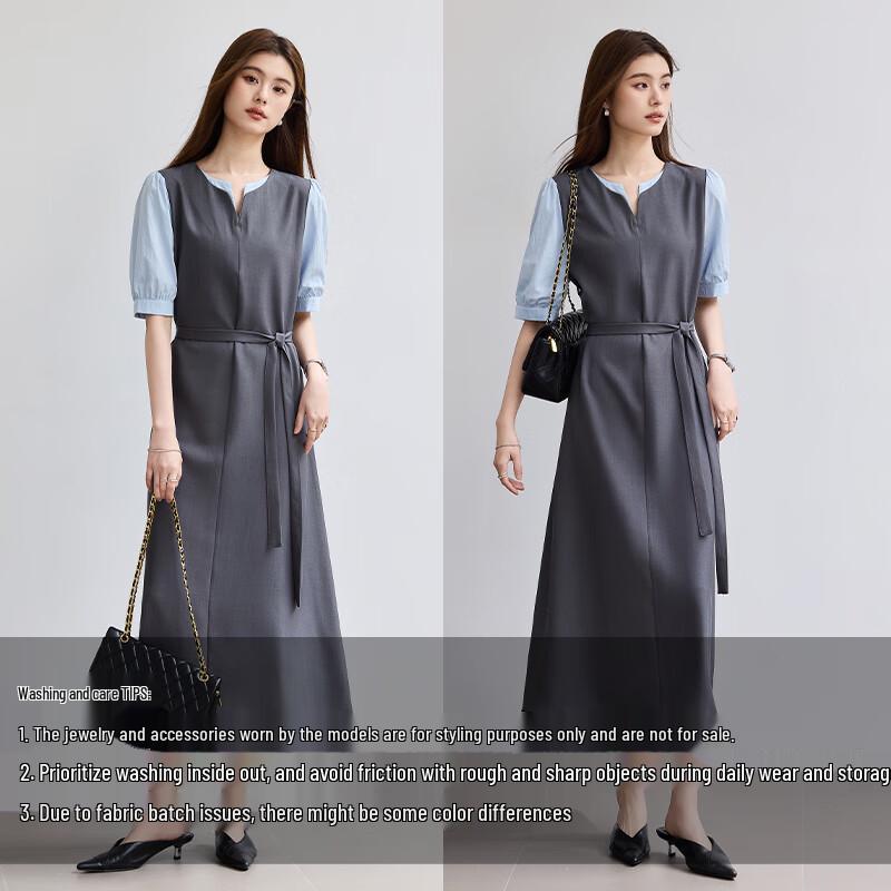 VICTORIA&VERA Women's Faux Two-Piece Midi Dress