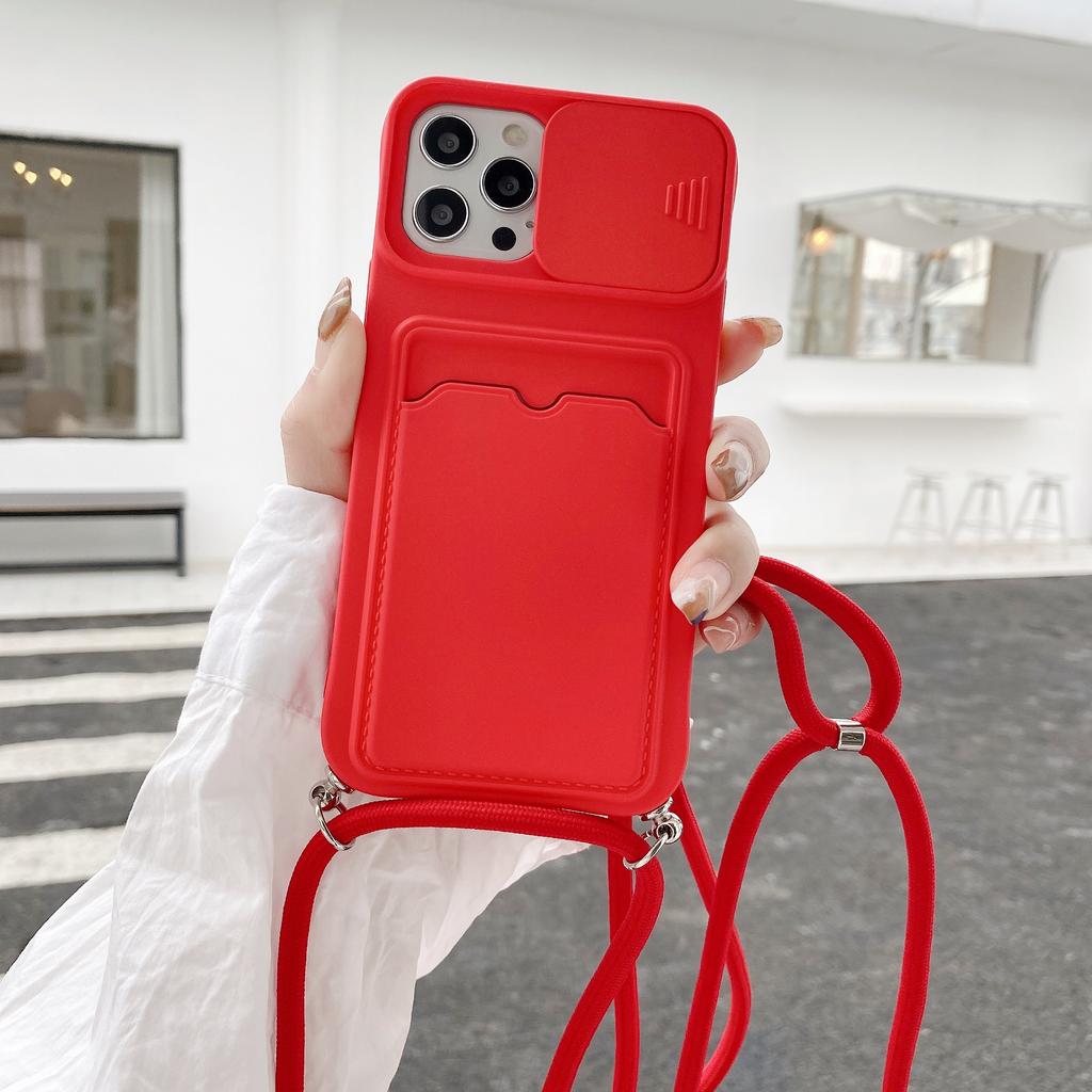 Crossbody with Card Case for IPhone 14 15 Plus 16 Pro Max 13 12 Mini 11 X XR XS Camera Push Adjustable Lanyard Strap Cover
