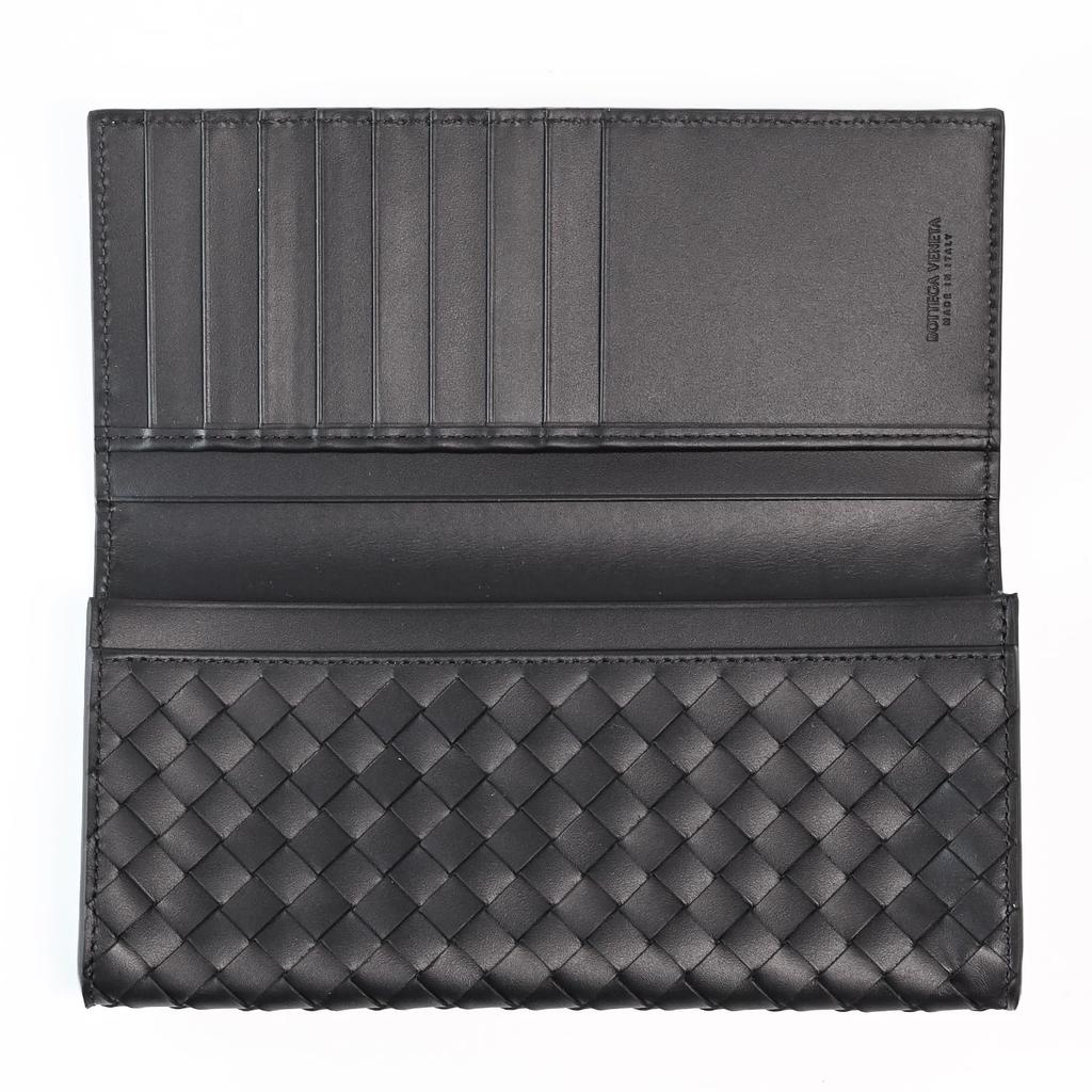 Bottega Veneta Long Black Intrecciato No Coin 120697 1000 Made in Genuine Leather Men's Wallet, Leather, Purse, V47W1, Count, Italy, [Used]