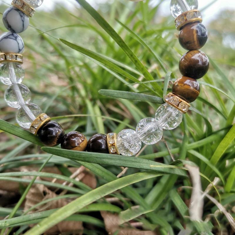 Fashion Tiger Eye Stone White Turquoise Stone Crystal Elastic Bracelet Health Healing Jewelry Optimism and Happiness Christmas Gift for Family
