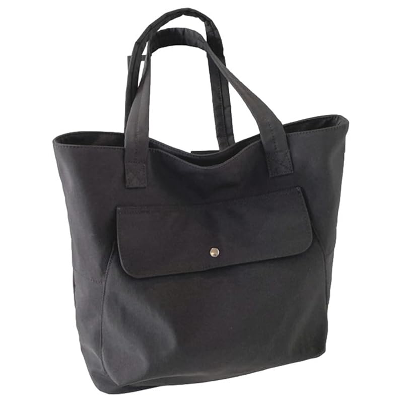 

[a-fua] tote bag Larger Shoulder bag one shoulder With zipper Commuting to school commute cloth bag large capacity A4 (black)