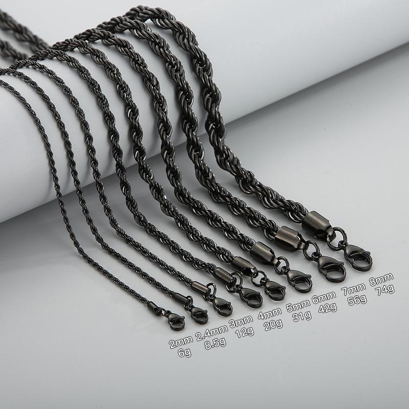 Spot Multi-Size Stainless Steel Twisted Rope Chain Necklace for Couples - Unisex Titanium Steel Design