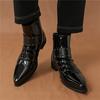 Winter Luxury New Men's Pointed Toe Punk Rock Belt Buckle Leather Casual Chelsea Ankle Boot High Top Monk Strap Hip-hop Shoes