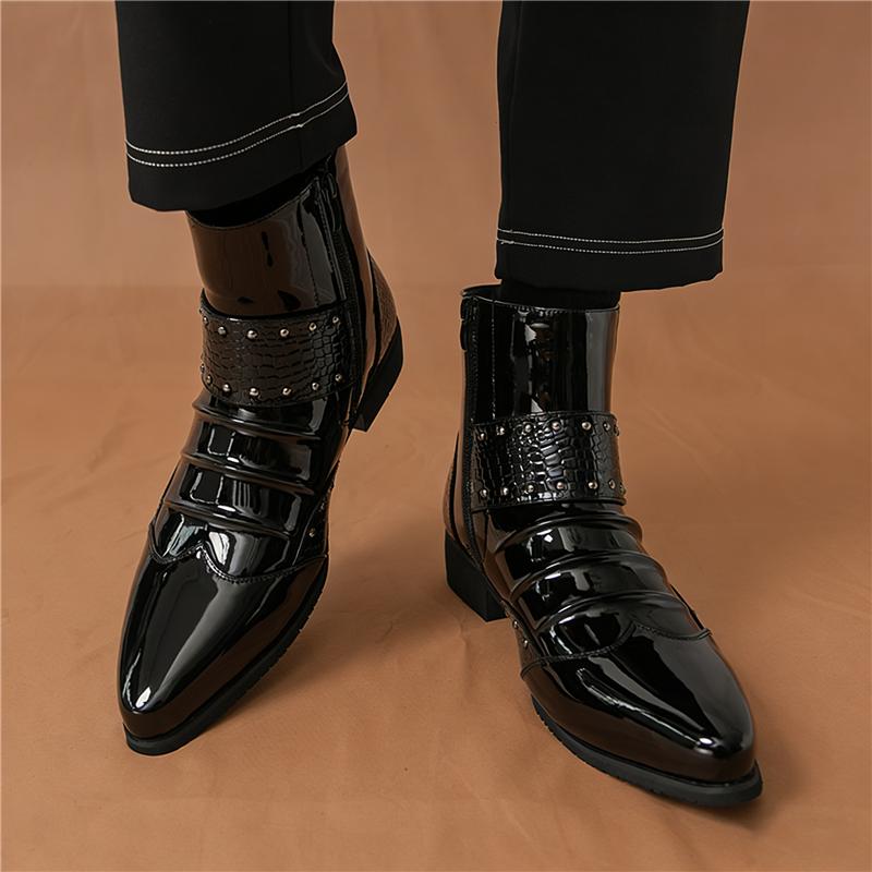 Winter Luxury New Men's Pointed Toe Punk Rock Belt Buckle Leather Casual Chelsea Ankle Boot High Top Monk Strap Hip-hop Shoes