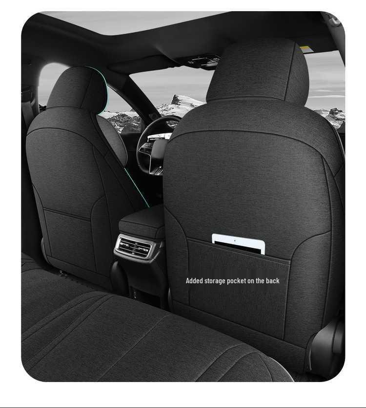 All-Season BYD Qin L Seat Covers: Breathable Linen with Perforated Leather, Fully Enclosed and Ventilated