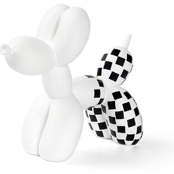 Notakia Black and White Checkered Racing Car Pattern Balloon Dog Statue Crafts Living Room Desktop Decorations,Handmade Modern Small Shelf Decor