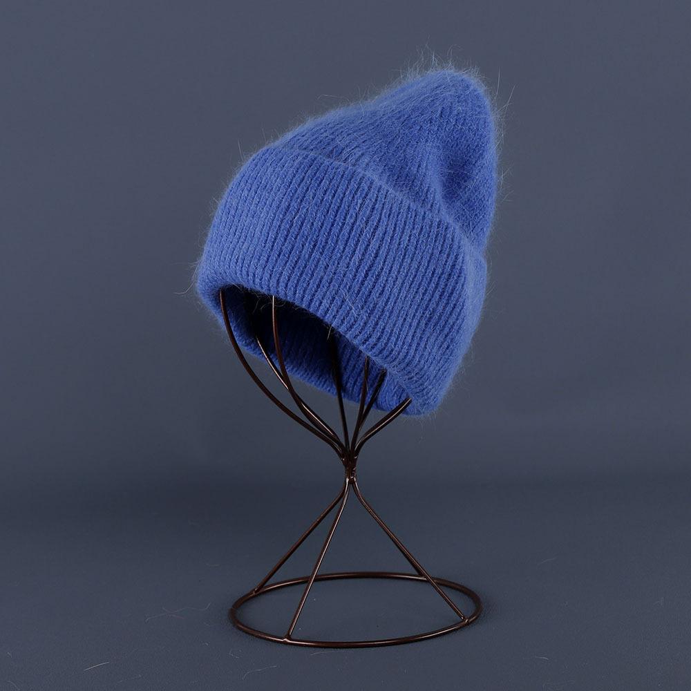 Rabbit Fur Beanies Soft Warm Fluffy Winter Hat for Women Angora Knitted Hat Beanies Female Bonnet warm Woman Knit Cap