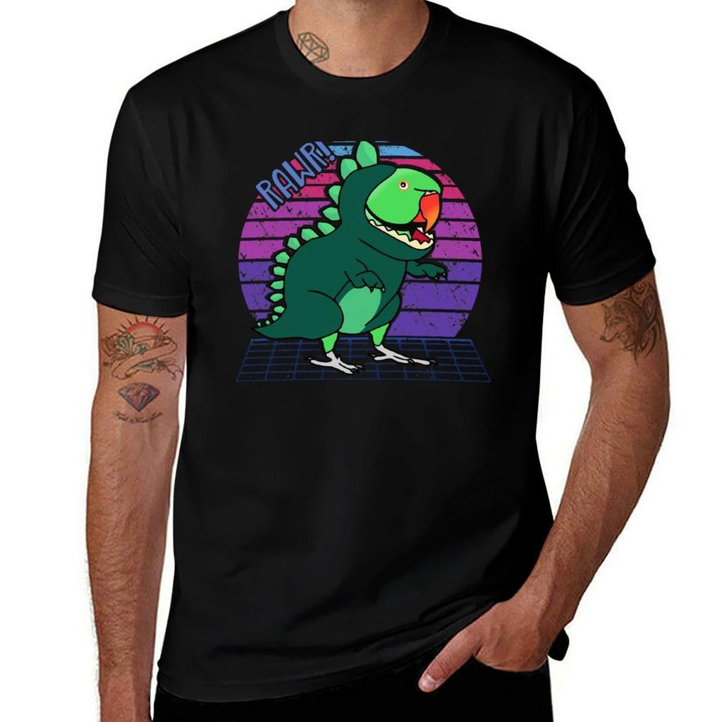 Aesthetic Vaporwave Green Indian Ringneck Dinosaur Doodle Tshirt Lightweight Gym Training Tshirt