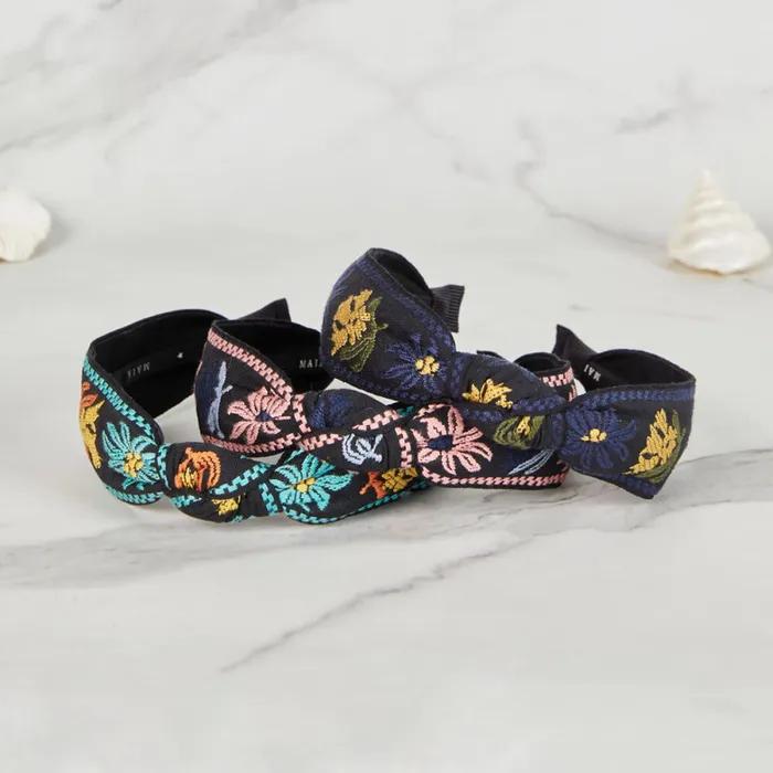 Maia Flower Jacquard Hairband - Knot Type Navy