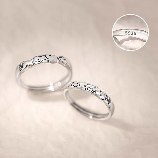 Couple Ring Cartoon Cat Fish Dog Bone Graffiti Design Matte Wavy Edge Textured Surface Finger Ring Non-Oxidizing Jewelry Gift