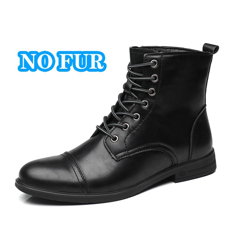 High Top Lace Leather Boots for Men Retro Big Size 38-48 Ankle Boots New Designer Male Plush Snow Boots Autumn Winter Warm Shoes