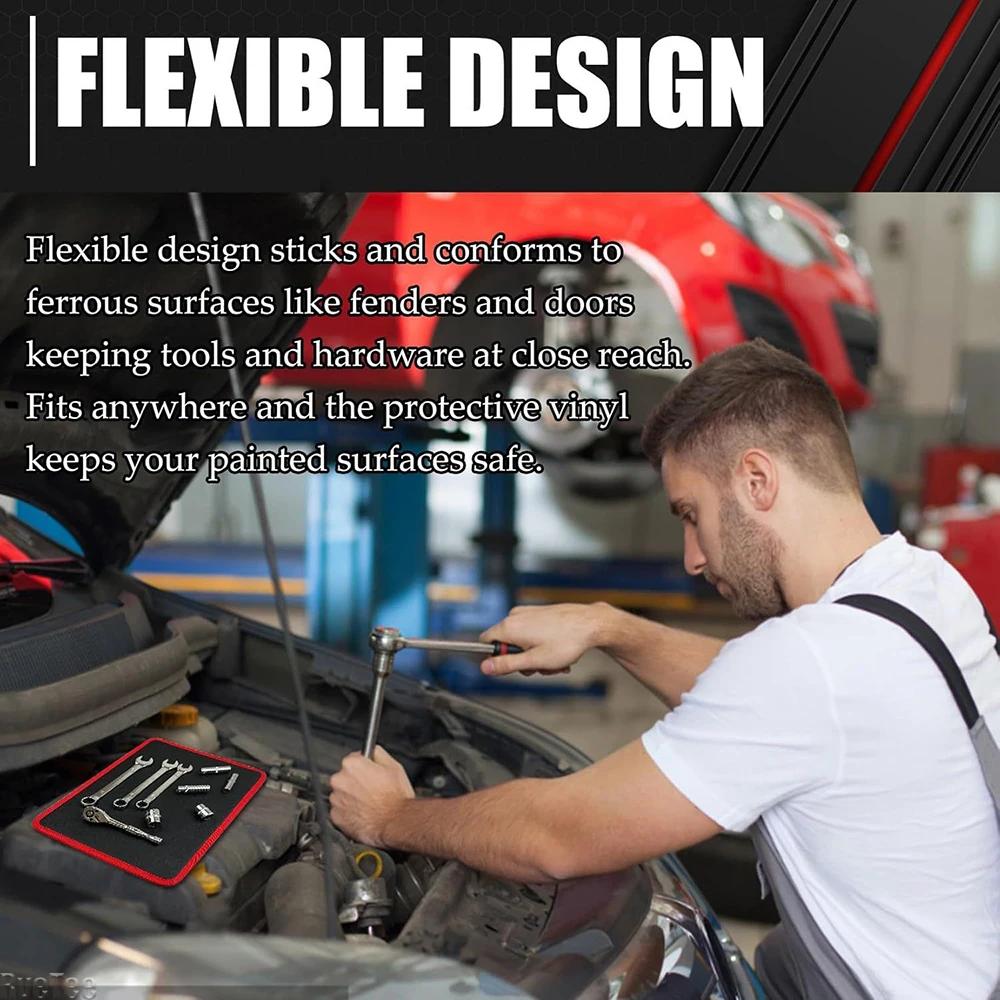 Flexible Magnetic Tool Mat - Portable Mechanic Tray Pad Storage Holder for Screws Wrenches & Auxiliary Equipment
