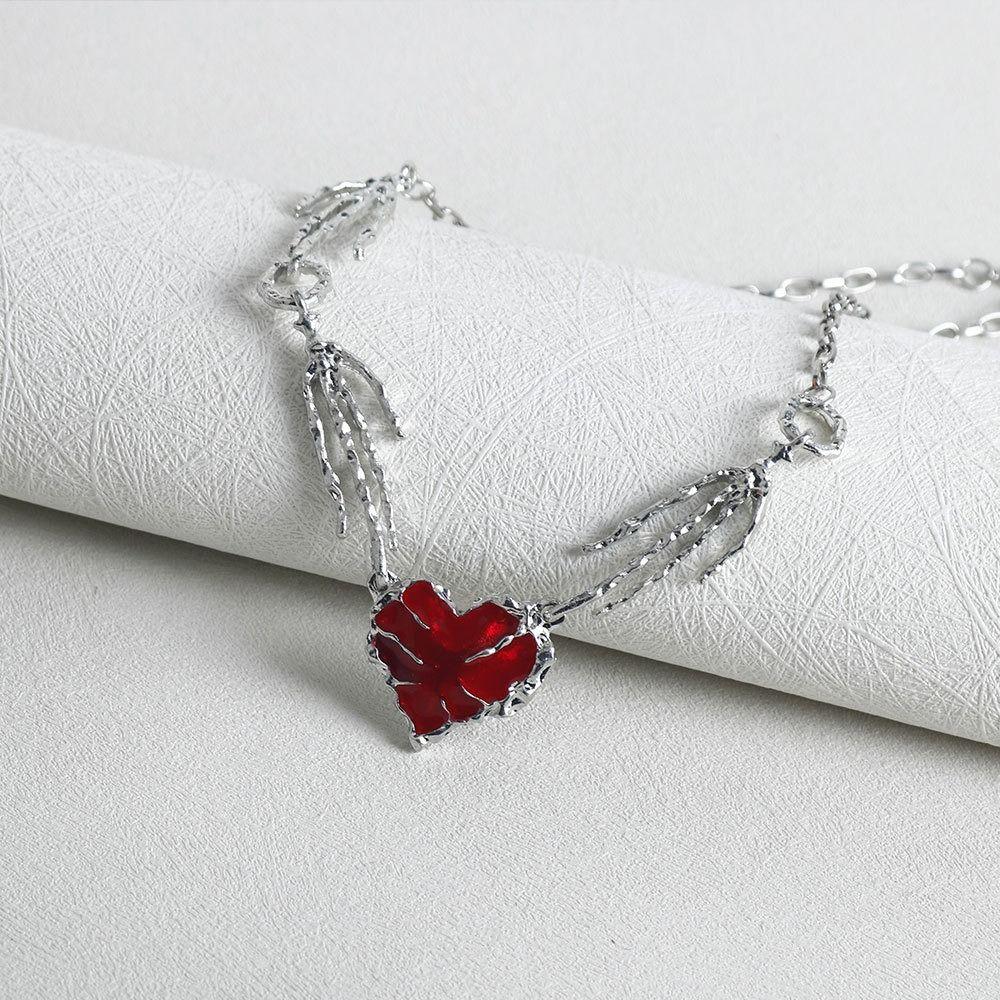 Red Heart Skull Claw Pendant Thorn Love Heart Necklace Fashion Gothic Necklace Y2K Accessories