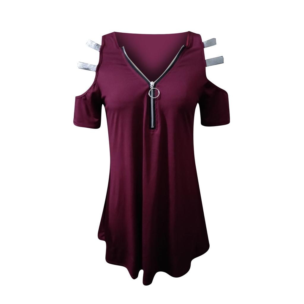 Women's Fashion  Strapless Solid Color V-Neck Short Sleeves Leisure Dress