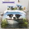 Border Collie and Grassland Pattern Bedding Home Decoration Birthday Gift (1 * Duvet Cover + 2 * Pillowcase, Without Core)