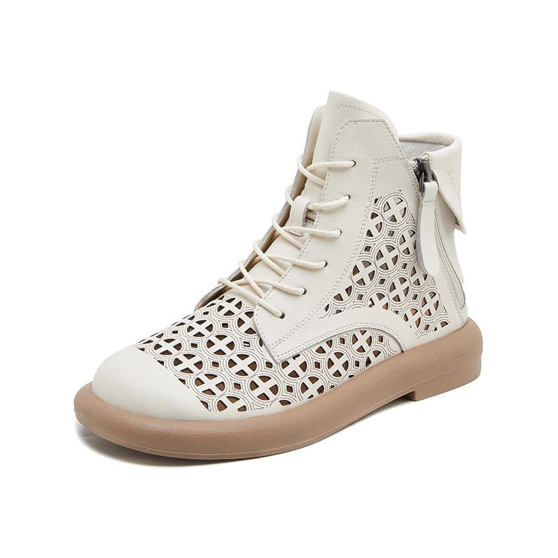 Fashion GKTINOO Women's Boots Sneakers Hollow Out Fashion Genuine Leather Shoes For Women 2025 New Spring Breathable Flat Ankle Boots