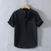 New Stand-up Collar Short-sleeved Cotton and Linen Shirt Men's Fresh Solid Color Loose Shirt