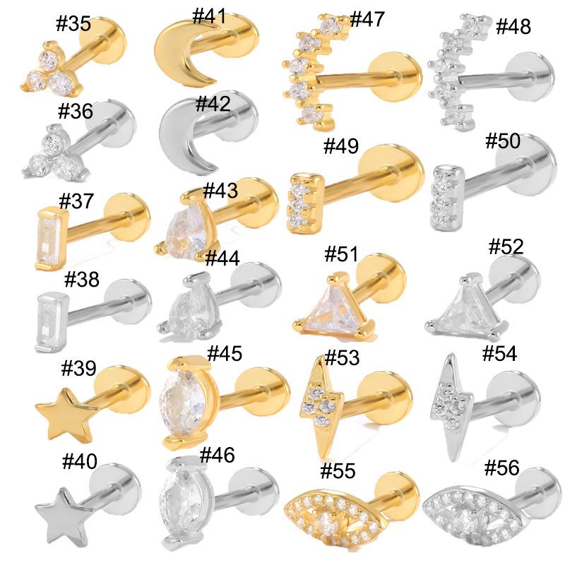 S925 Sterling Silver New Version Puncture Internal Thread Flat Head Body Auricle Puncture Earbone Stud Earring Stud Earring