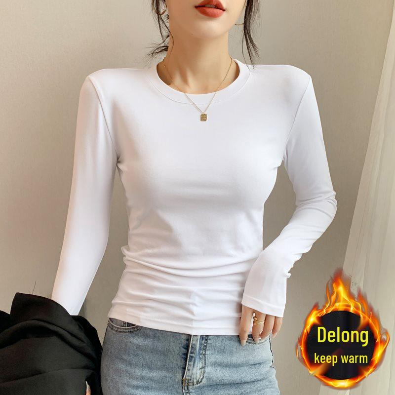 

2025 Новая осенне-зимняя женская теплая бархатная базовая рубашка с длинным рукавом M (101-110 jin) белый