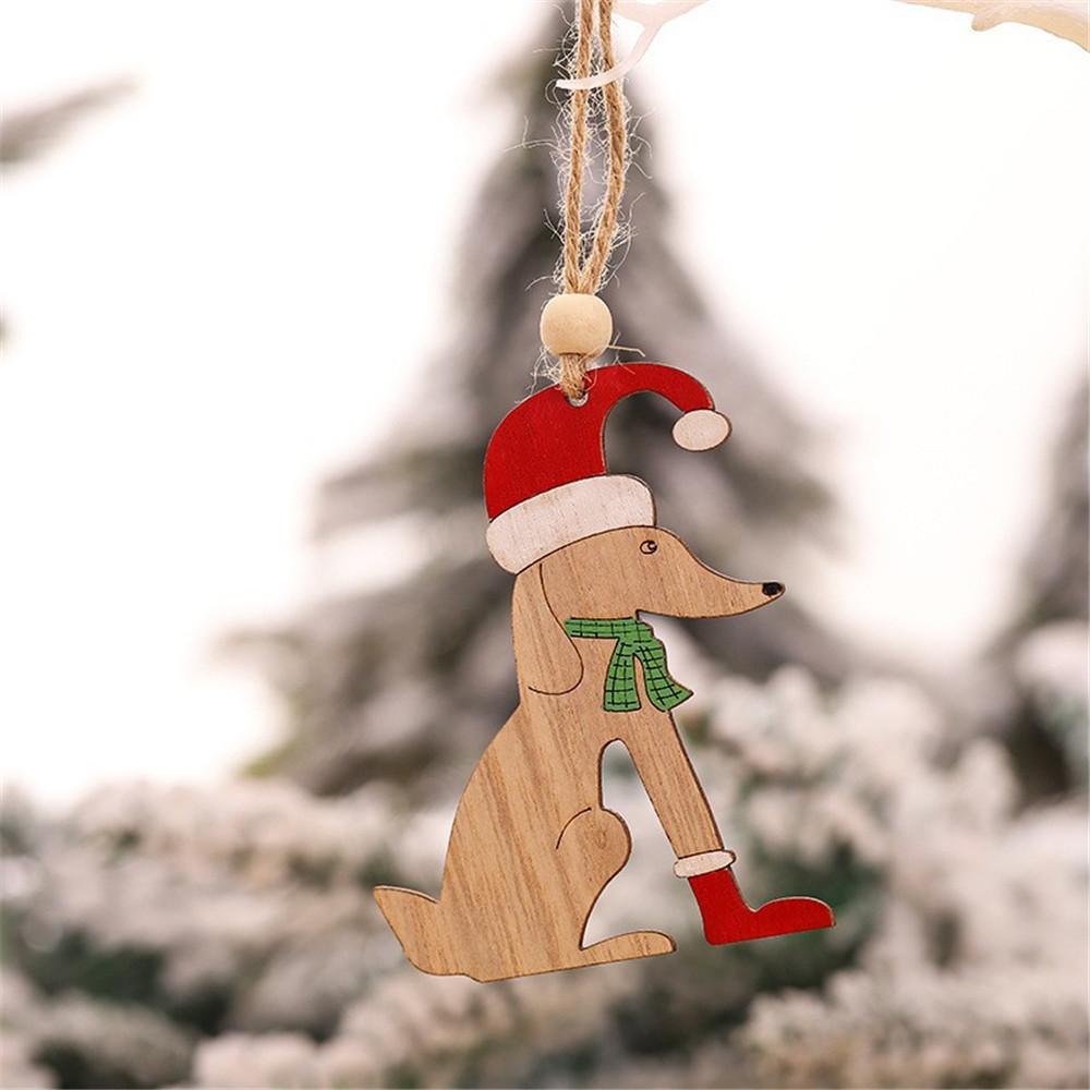 Car Ornaments Small Christmas Tree Hanging Wooden Pendants Elk Cartoon Animal Ornaments 2025 New Christmas Holiday Decorations