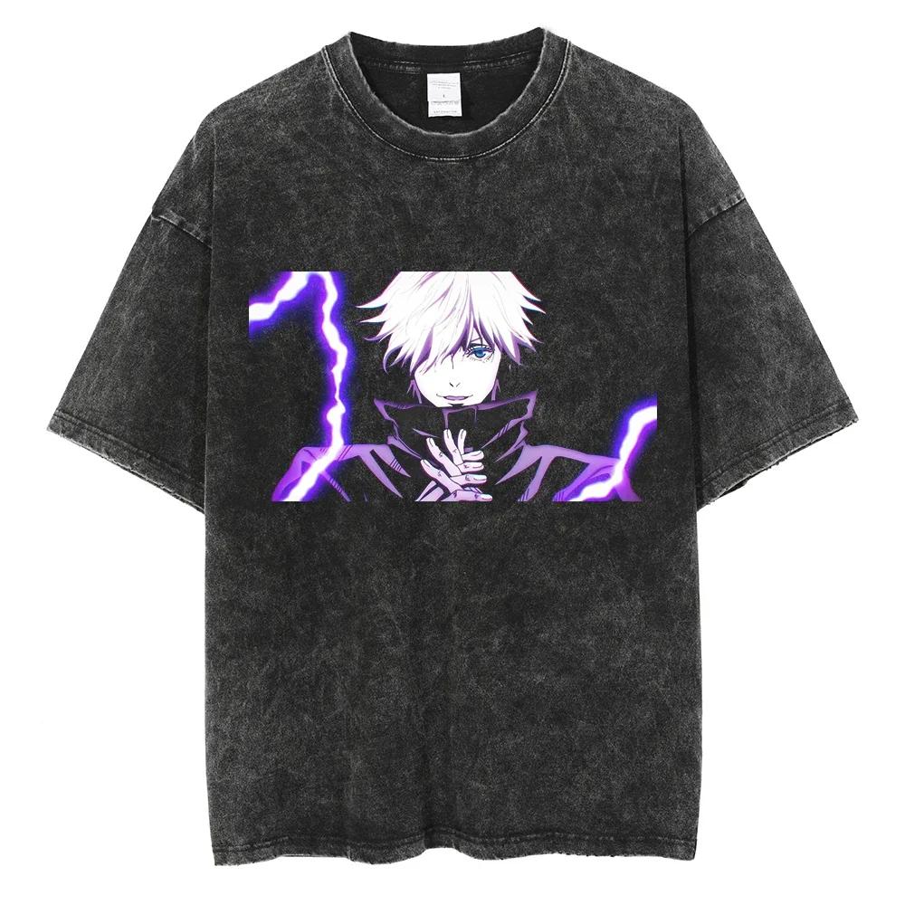 Japanese Anime Jujutsu Kaisen Men Women Oversized Washed T Shirt Streetwear Print Tshirt Casual Cotton Tee Loose Retro T-Shirt