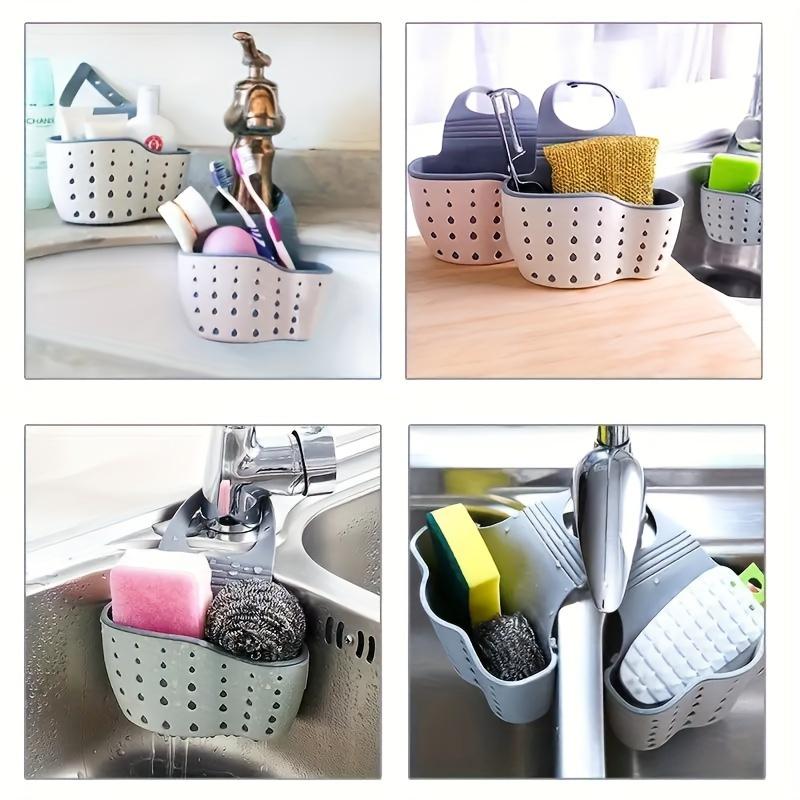1 Stück Doppelspüle Abtropfender Hängebeutel Verstellbares Druckhahnregal Schwamm Doppelkorb Aufbewahrung Küchenzubehör